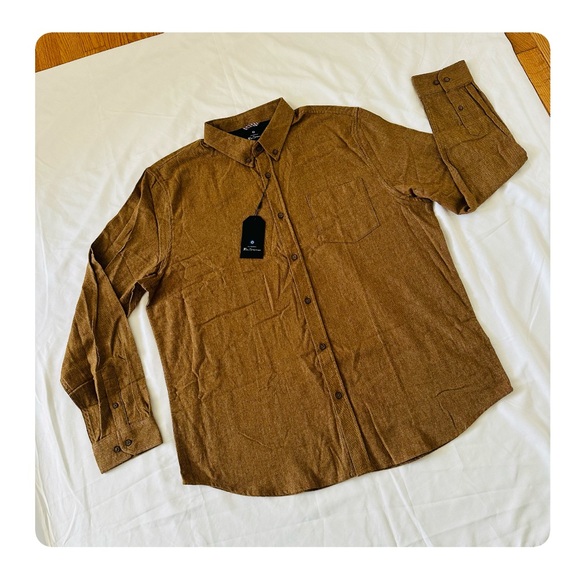 ★ NWT Ben Sherman Long-Sleeve Twill Flannel Shirt - Light Brown ★ - Picture 3 of 15